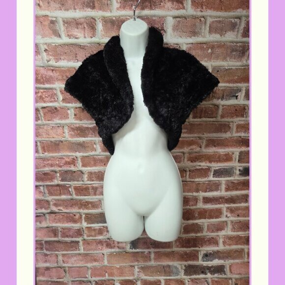 Vintage Women's JESSICA HOWARD Evenings Faux Fur Cropped Blazer Top Medium - Picture 1 of 6